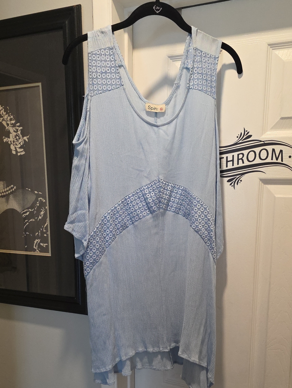 Spin Light Blue Crochet-Trim Sleeveless Tank Top